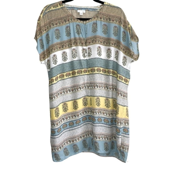 J. Jill Blue and Yellow Boho Cap Sleeve Tunic Top Lightweight Multicolor - Picture 1 of 9